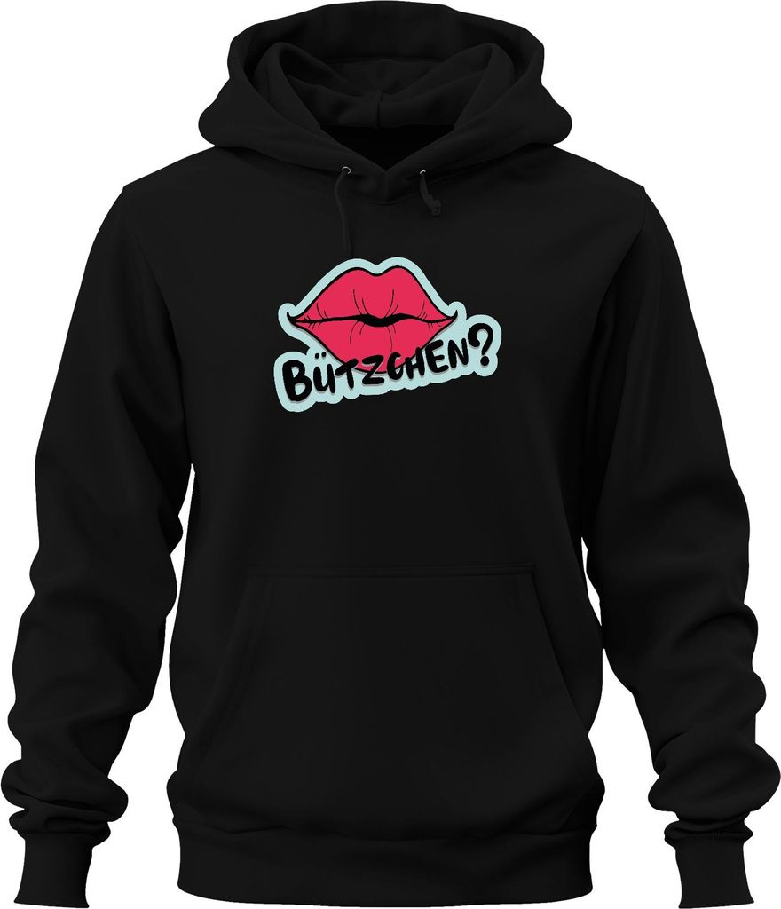 Bützchen Kuss Lippen Pop Art Karneval Geschenk Frech Retro Uni Hoodie Kapuzenpullover, Schwarz, L