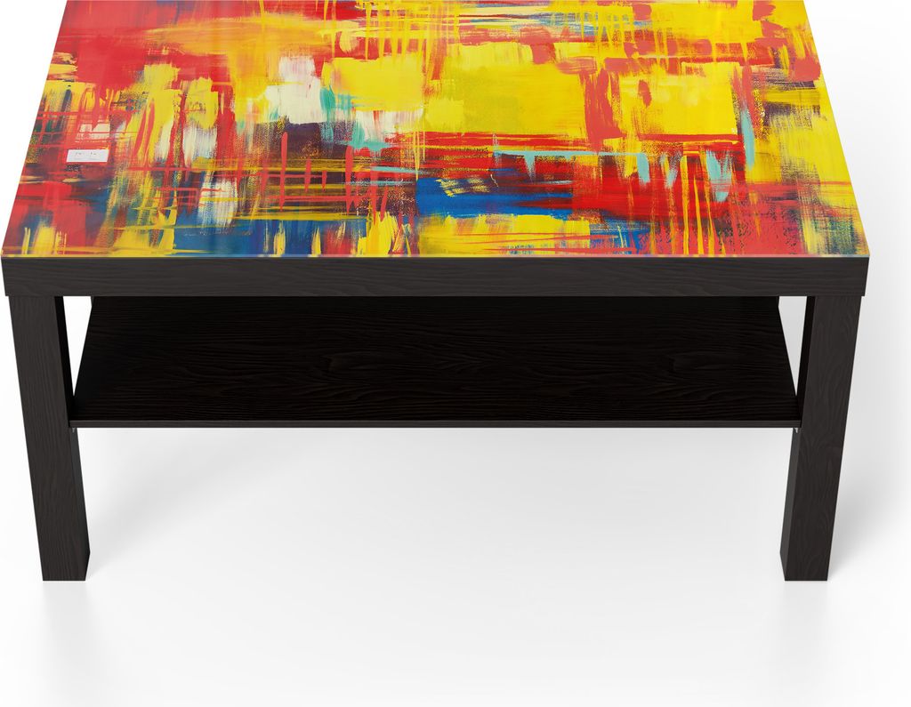 DEQORI Couchtisch 90x55 cm Schwarz 'Feuerwerk der Farben' Glas Beistelltisch Glastisch modern