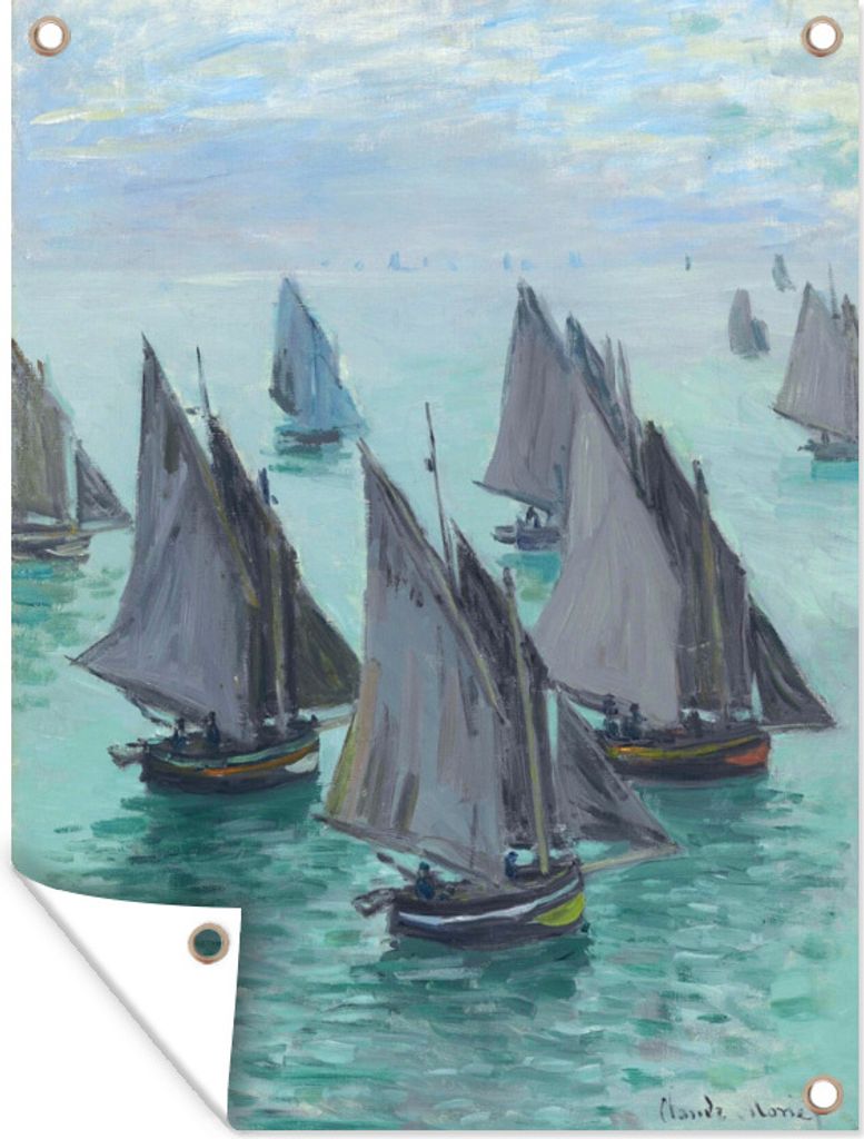 MuchoWow 60x80 cm Outdoor-Poster Gartendeko Sichtschutz Garten Poster für den Garten Fischerboote, ruhige See - Gemälde von Claude Monet