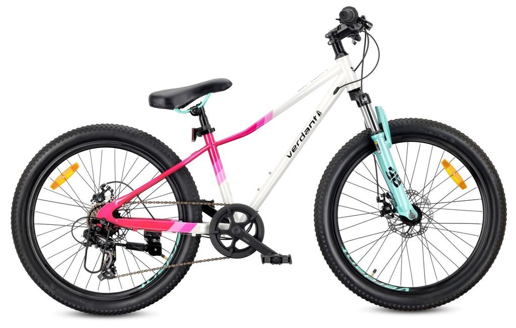 Mountainbike 24 Zoll MTB Shimano 7 Gänge Federung Scheibenbremsen Ständer Verdant Calix schwarz-gelb weiß rosa mint