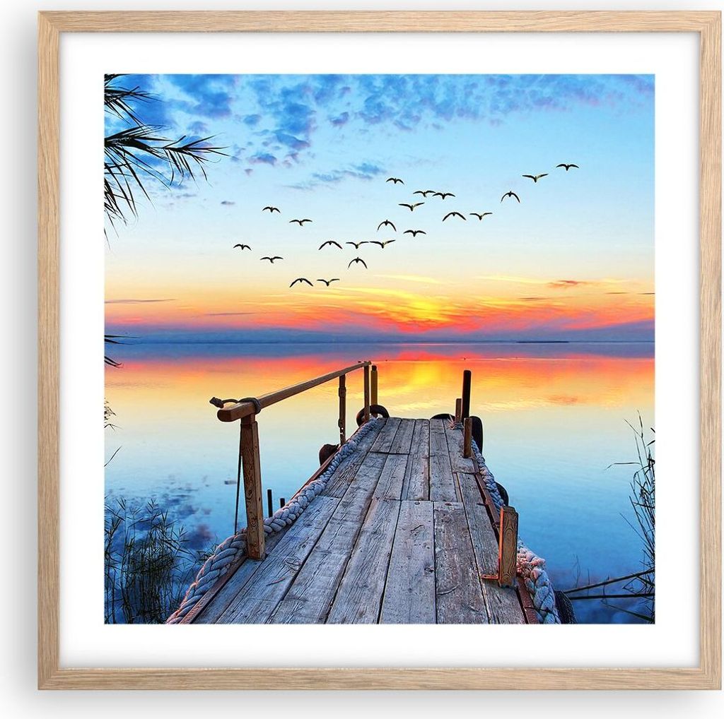 Gerahmtes Poster - Rahmen in heller Eiche - Brücke See - 50x50 cm - Wand Bild - Wanddeko - Wandbilder - Kunstposter - Wandposter - Bilderrahmen - ...