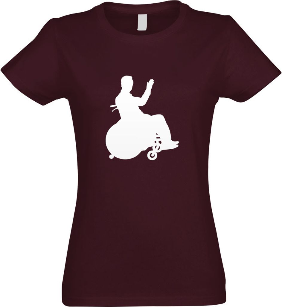 Kiwistar - T-Shirt tailliert - Damen - Burgund - Rollstuhl Behindert Figur - mit Motiv Bedruckt - Funshirt Design - Sport - Freizeit - Damen - M