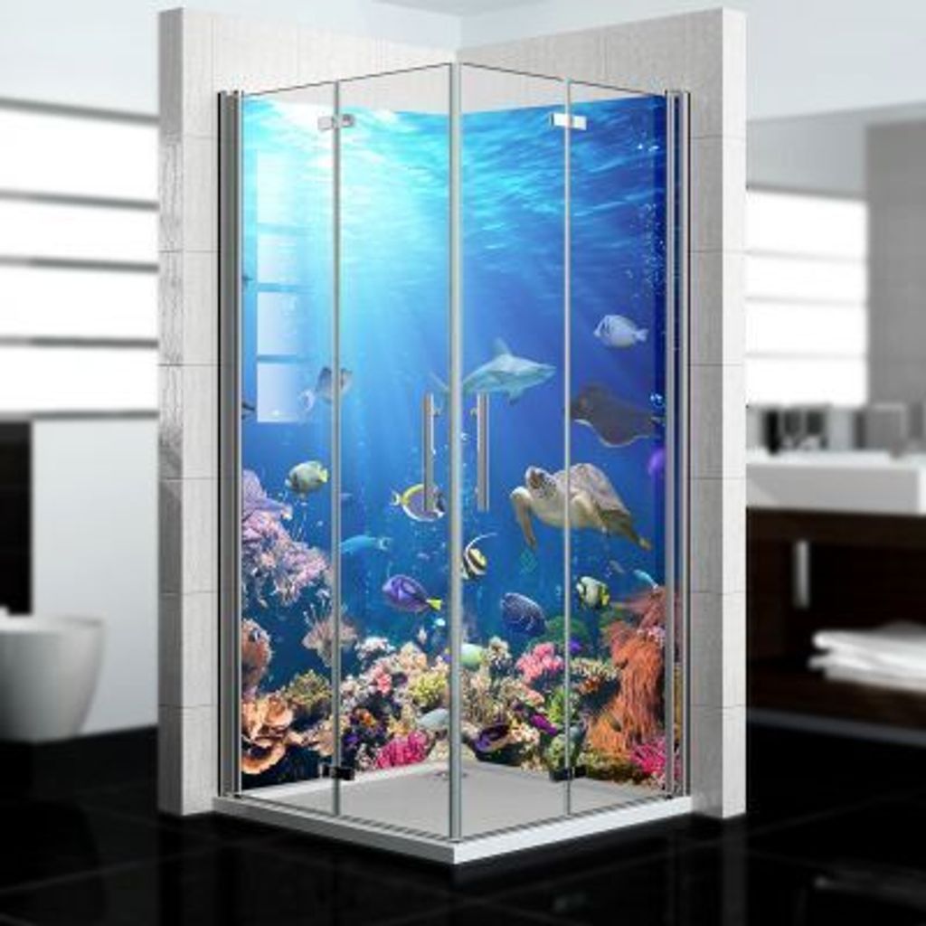 dedeco Eck-Duschrückwände Aluminium wasserfest Motiv: Ozean V2, 2 x 100x210x0,3cm, Fliesenersatz fugenlos Wandverkleidung Wandpaneele, Germany