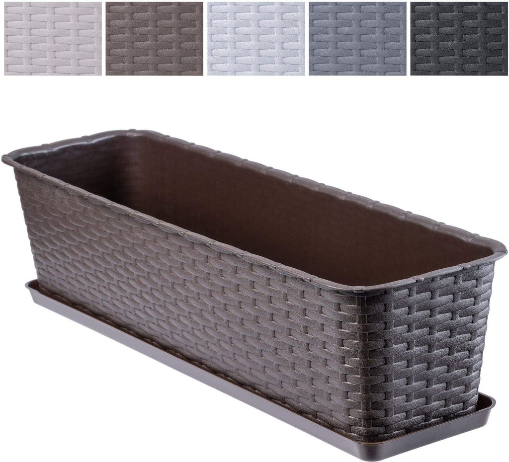 KADAX Balkontopf mit Untersatz "Frette", Balkonkasten mit Wasser Öffnungen, 60cm, Braun