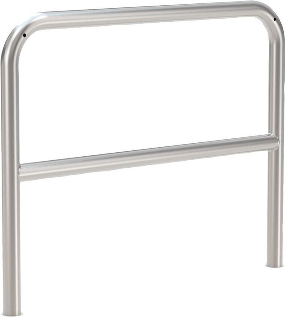 Anlehnparker aus Edelstahl, Rohr 48 mm, mit zus. Knierohr, LxH 1000x800 mm, zum Einbetonieren