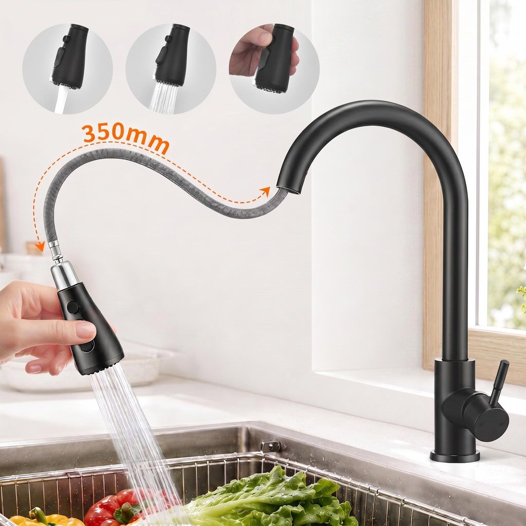 Homelody Černá Kuchyňská Armatura, Dvě Vodní Trysky, 360° Obrázek produktu 