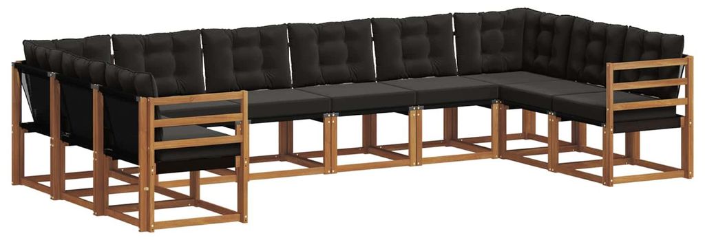 vidaXL Outdoor-Sofagarnitur mit Kissen 10 pcs Natürlich und Schwarz