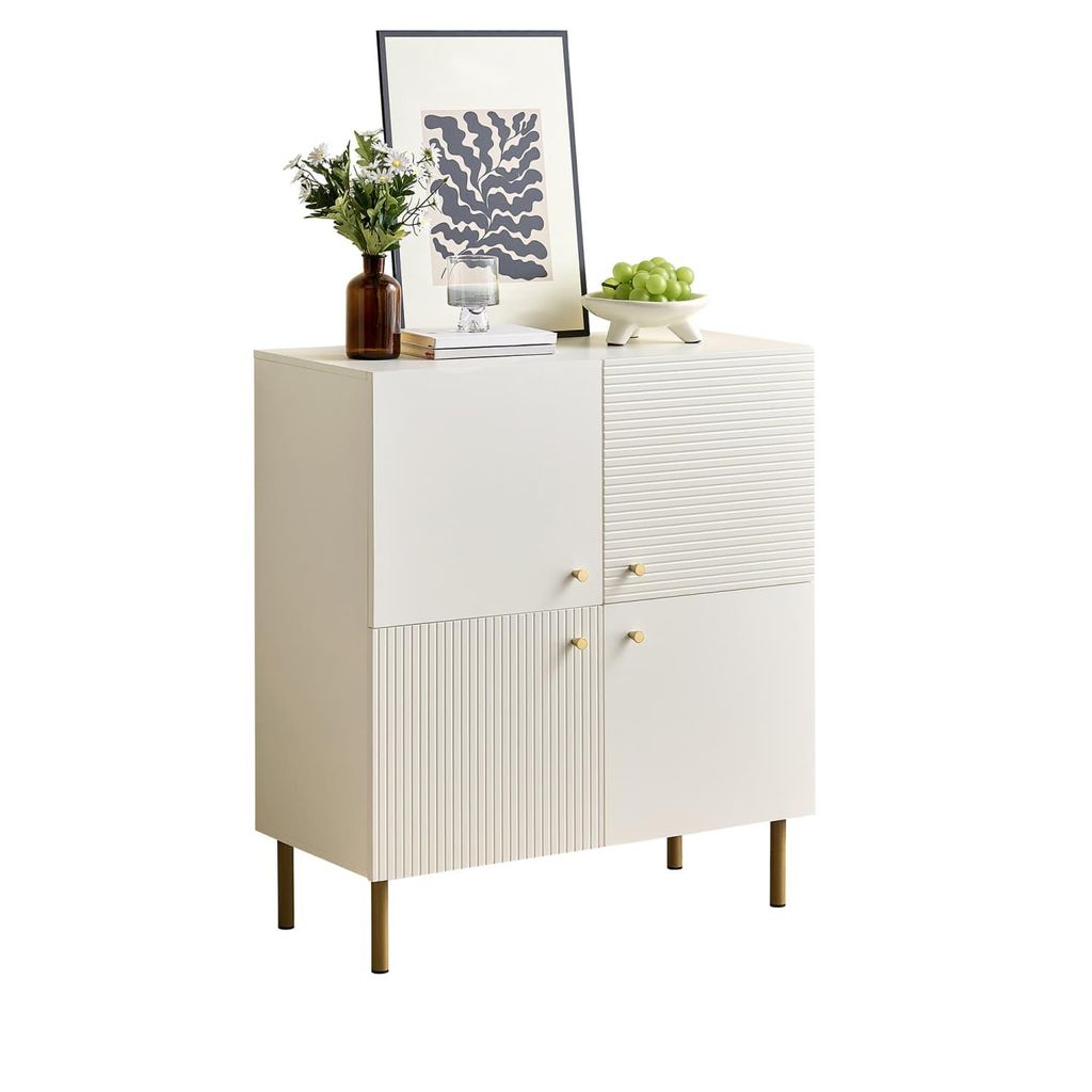 Modernes weißes Sideboard aus MDF mit Zinklegierung-Griffen & Stahlbeinen – Stilvolles Aufbewahrungsmöbel für Wohnzimmer, Schlafzimmer & Flur