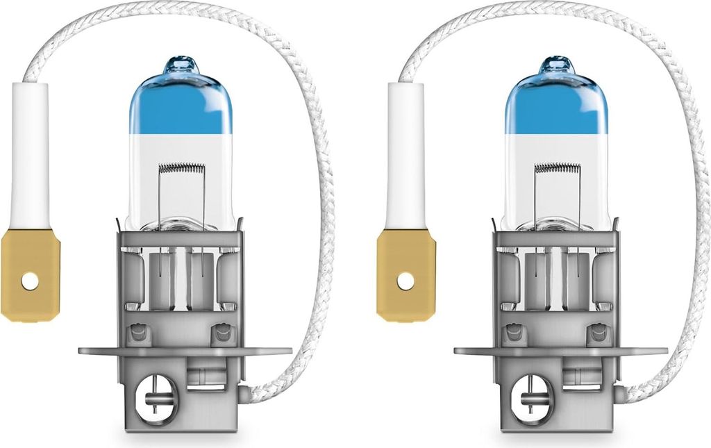 Two car headlight bulbs are shown against a white background.