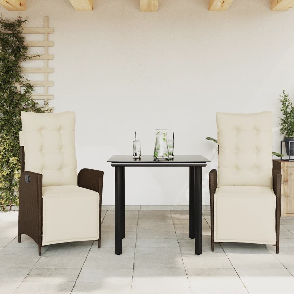 Maison Exclusive - 3-tlg. Garten-Essgruppe mit Kissen Braun Poly Rattan