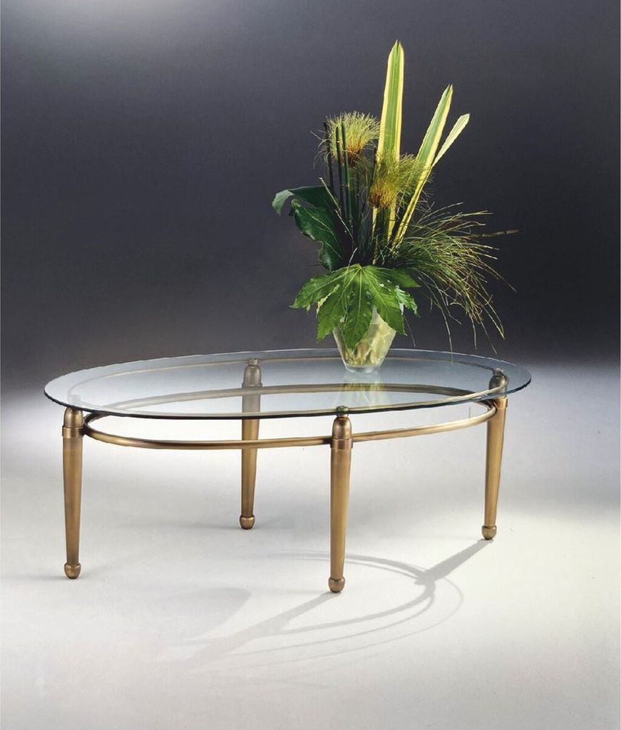 Casa Padrino Luxus Messing Couchtisch mit Glasplatte Antik Bronze 130 cm - Italy