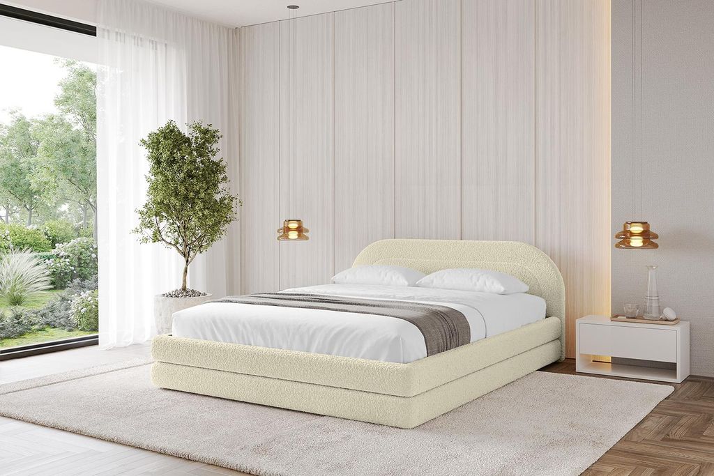 ALTDECOR Polsterbett mit Bettkasten - LERIS-v1-v1 200x200 Beige- Bett mit Kopfteil, Boxbett ohne Matratze, Doppelbett mit Stauraum