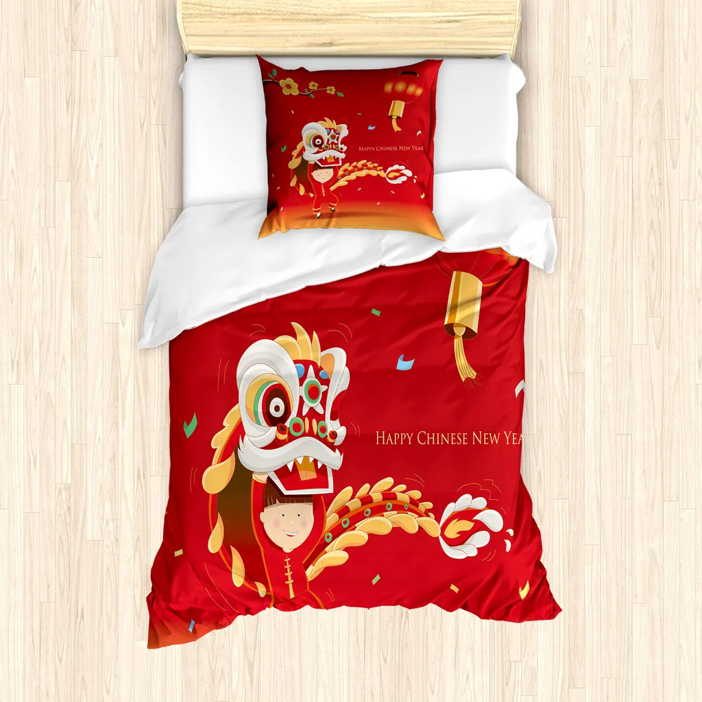 Copripiumino Bambino 135x200 ABAKUHAUS Antiacaro Lion Dance Rosso