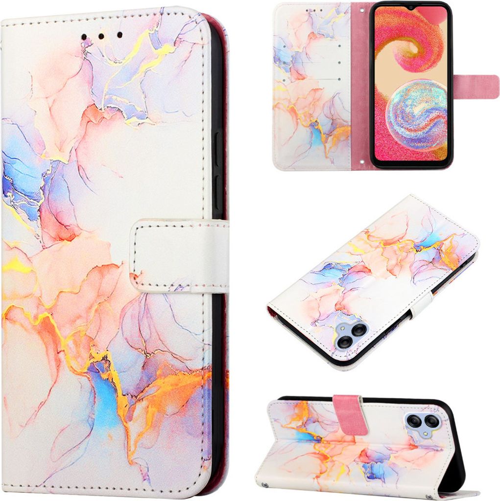 Galaxy A04E Hülle, Marmor Motiv Kunstleder Tasche Wallet Kartenfächer mit Standfunktion Klapp Schutzhülle für Samsung Galaxy A04E Bunt
