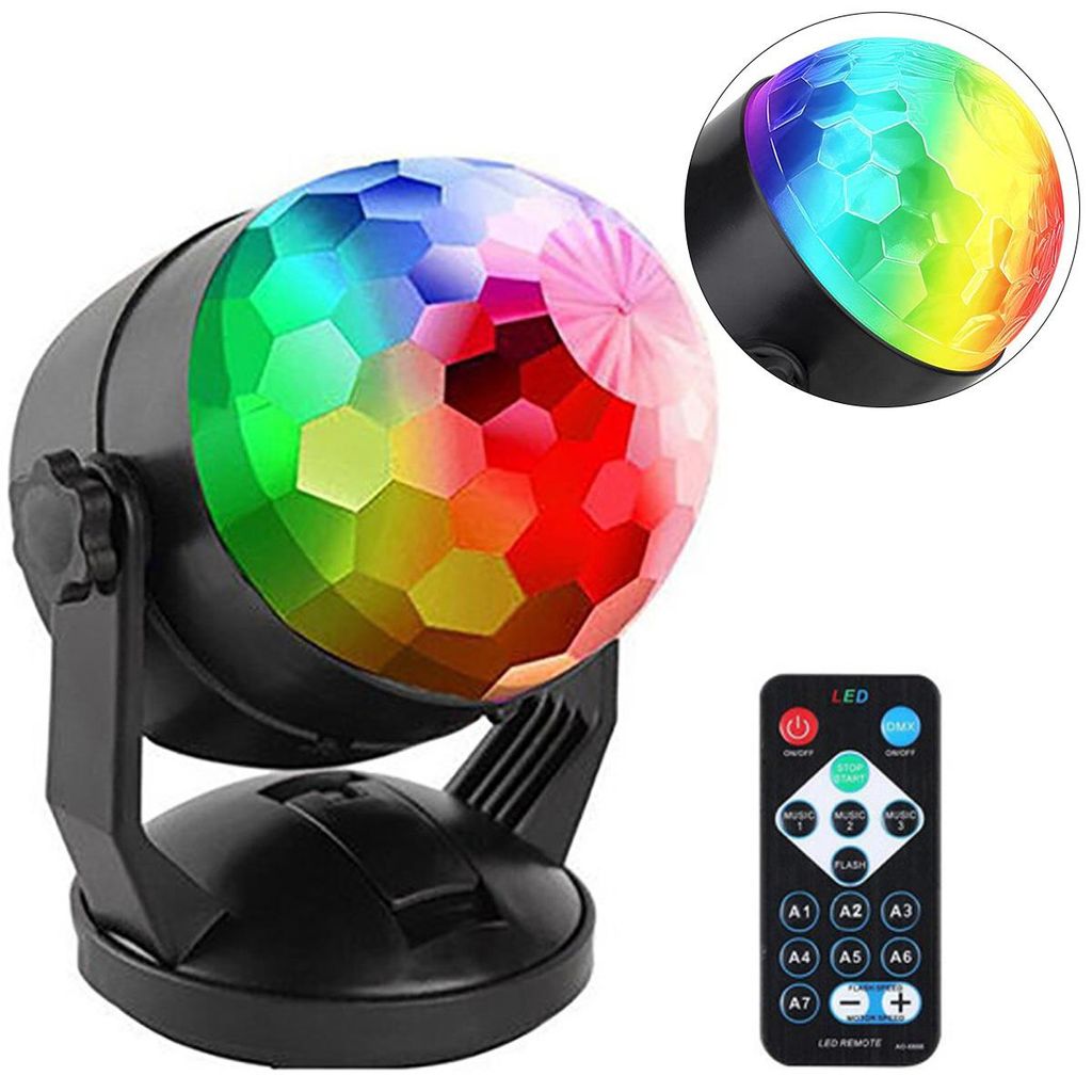 LED Disco Party Licht mit Fernbedienung, 7-Farben Rotationslampe, Musiksteuerung, Saugnapf, USB