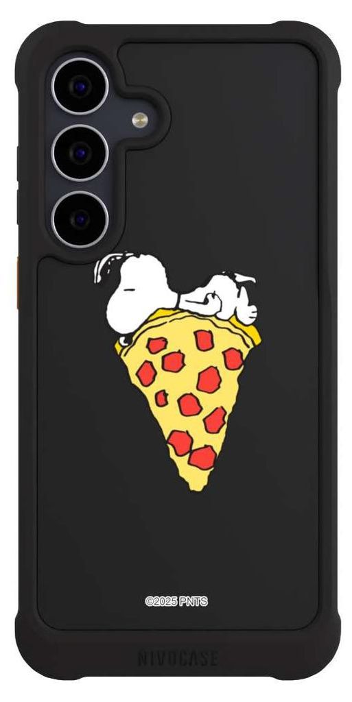 NIVOCASE Hülle für Samsung Galaxy S25 FE Stoßfeste Handyhülle NIVOmax Case Schwarz Pizza Peanuts Snoopy