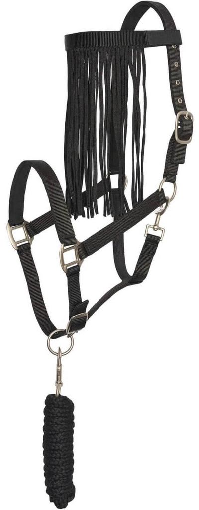 Imperial Riding Halfter mit Anbindestrick und Fliegenfransen IRH Black Full
