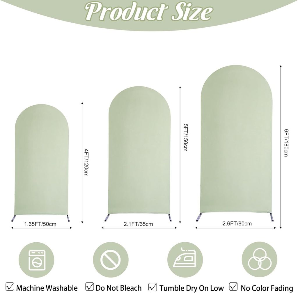 3-teiliges U-förmiges Hochzeitsbogenhüllen-Set mit Rundbogen – Elastische, verstärkte Hintergrundhüllen (4ft, 5ft, 6ft) in Matcha-Grün