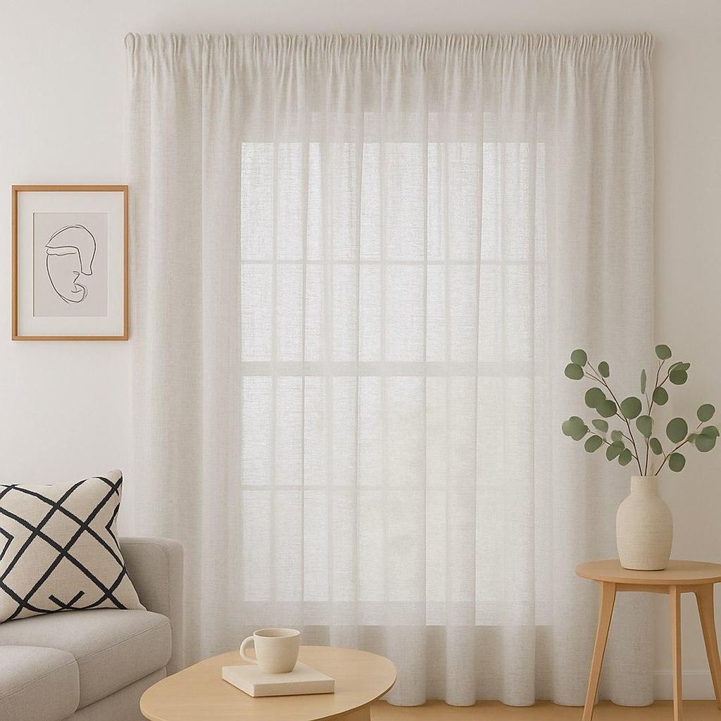 Gardine Vorhang Transparent Leinen Tunnelzug 140x270 cm Beige