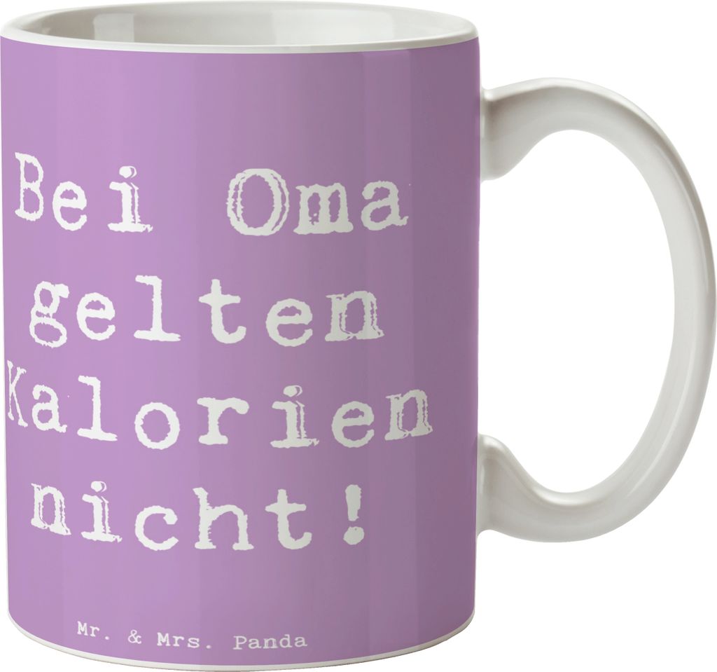 Mr. & Mrs. Panda Tasse Spruch Oma Kalorien - Lavendeltraum - Geschenk, Pott, persönliche Erinnerungen, Geschenktasse, Verwöhnen, Großmutter, Kak...