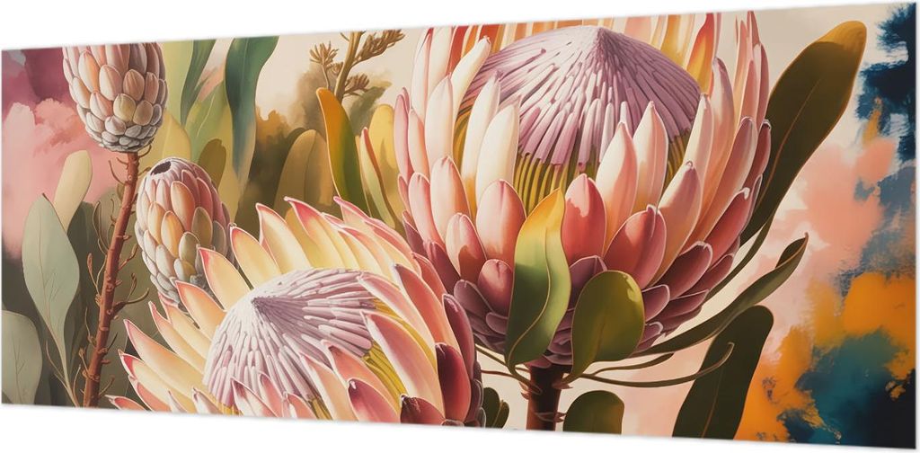 Wandtapete - Dekorative Tapete für Wohnzimmer- Tapetenfolie für Wanddekoration - 208x146 cm - Protea-Blüten