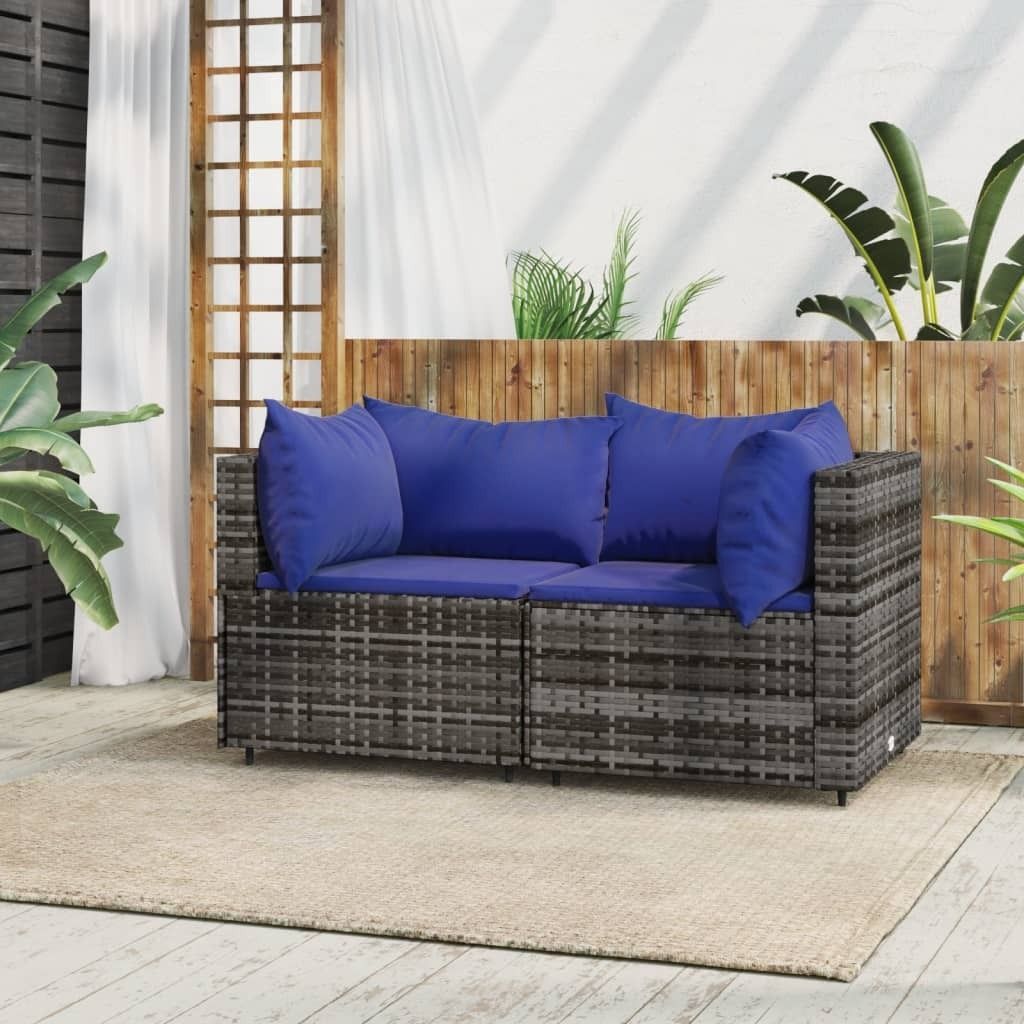 The Living Store Garten-Ecksofas mit Kissen 2 Stk. Grau Poly Rattan