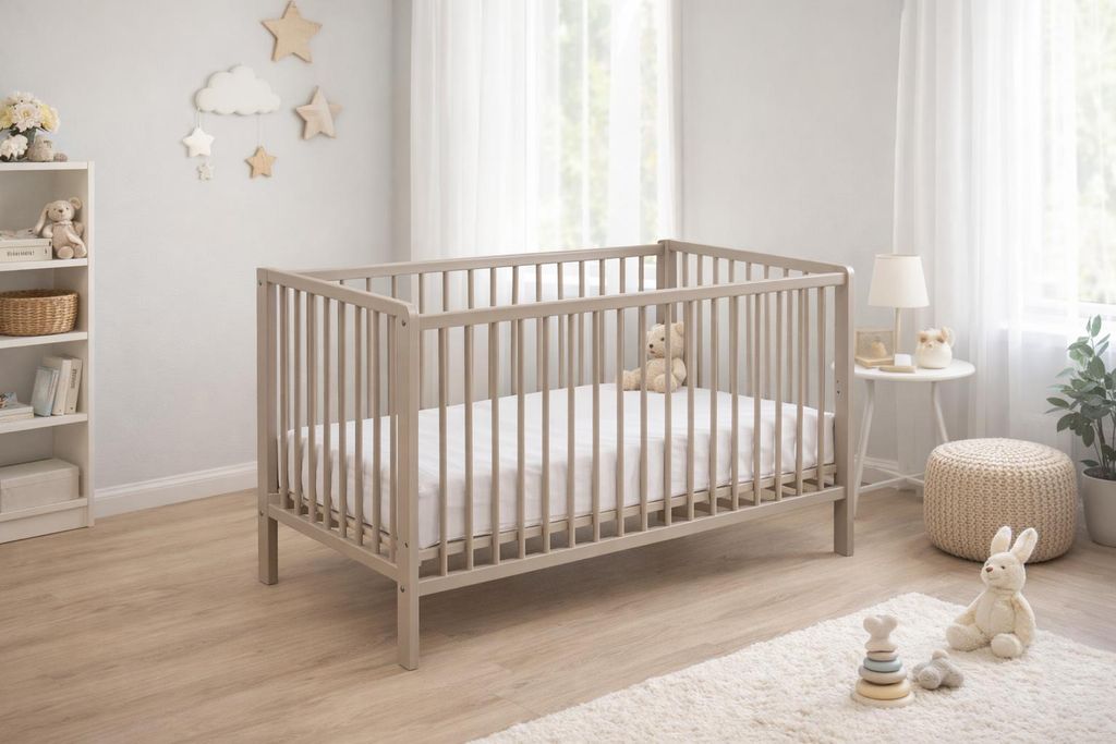Babybett JULIA 100x60 cm mit Matratze – Massivholz Buche – Produktbild 