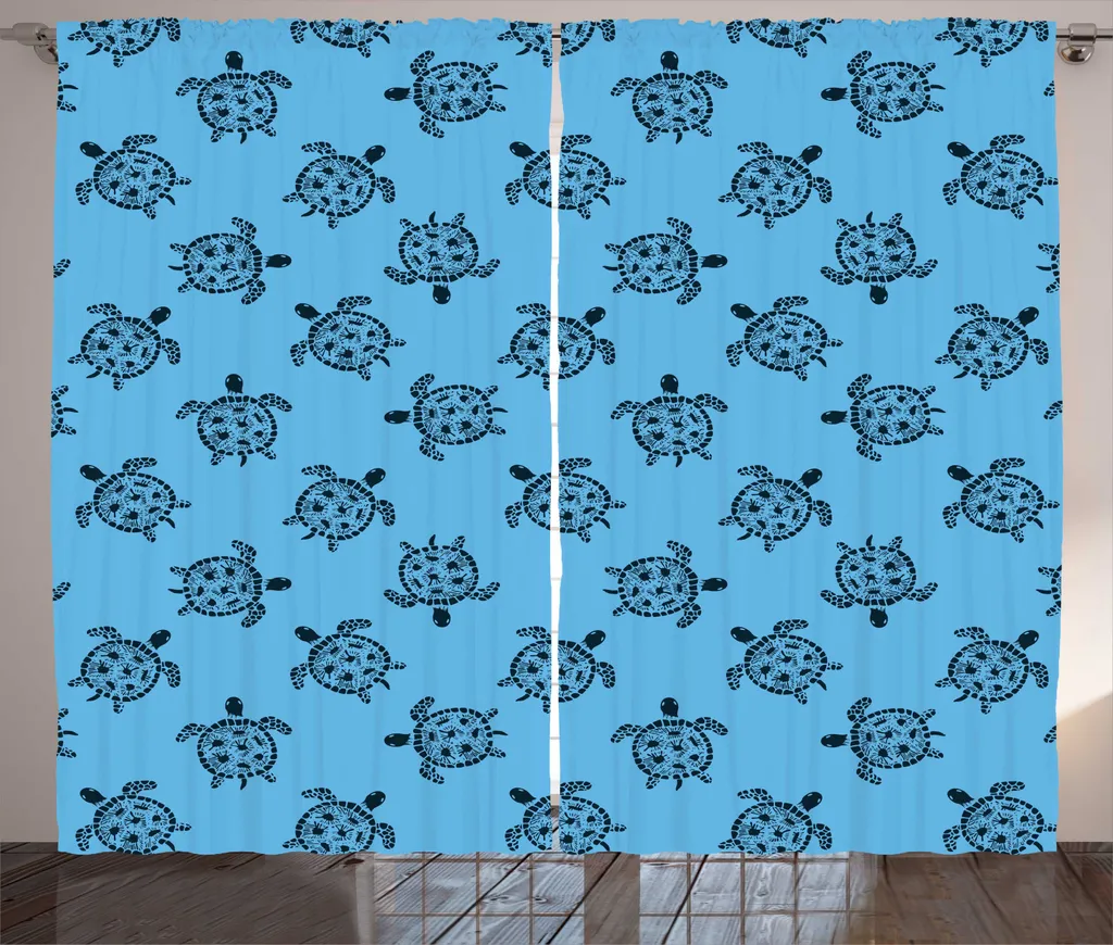 Rideau Anti-Plis Tortue Bohème 280x225 cm pour Décoration Facile Bleu