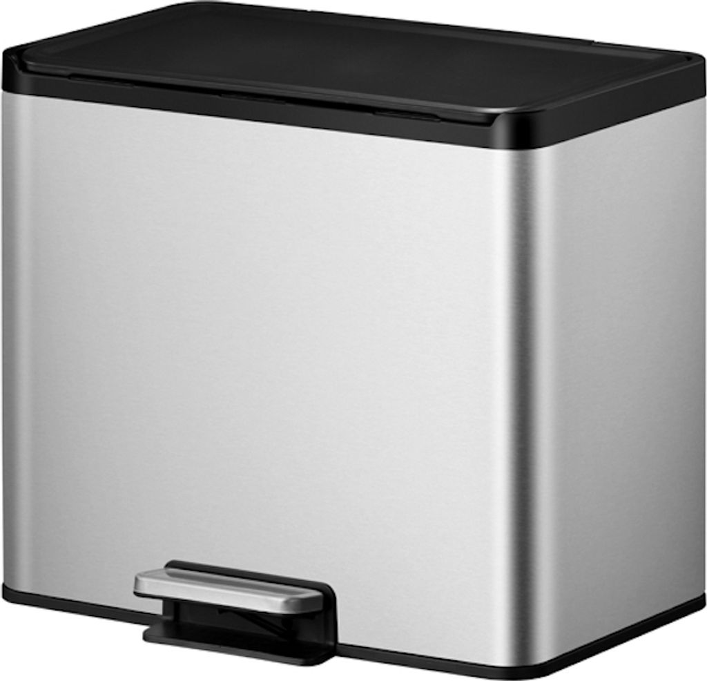 Rechteckiger Treteimer aus gebürstetem Edelstahl mit Soft-Close & Stay-Open Deckel | 9+9+9 Liter, HxBxT 41,1x46,2x38,8cm | Silber