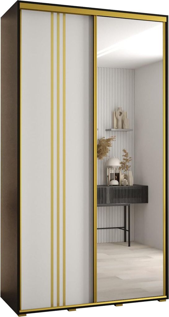 MEBLE KRYSPOL Davos 7 Schrank, zwei Türen - 235,2x140x45 cm - Schwarz Weiß Gold