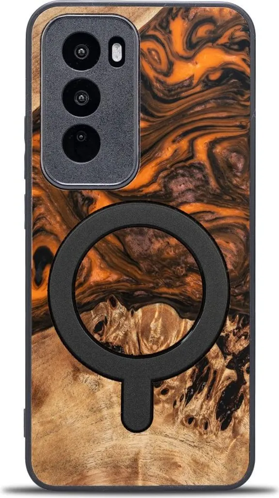 Cover Ecosostenibile Oppo Reno 12 5G Bewood - Legno e Resina Arancione