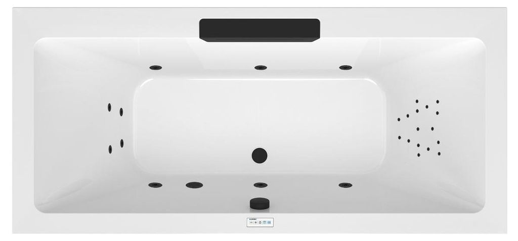 Polysan CASCATA Whirlpool-Badewanne, 185x85x45cm, Kaskade Schwarz, Highline Hydro, Chrom