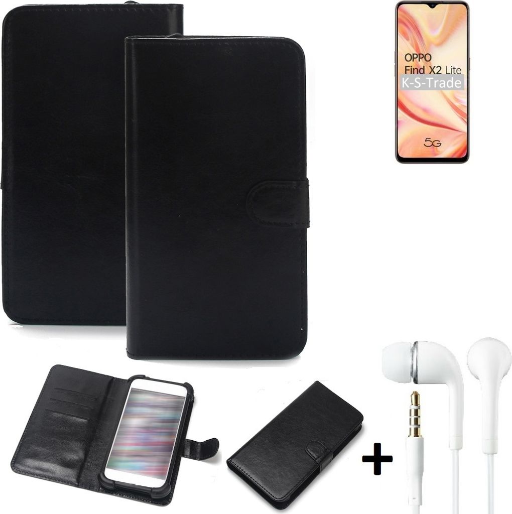 K-S-Trade Wallet Case Handyhülle kompatibel mit Oppo Find X2 Lite Schutzhülle Flip cover Flipstyle Tasche Hülle Flipcover Slim Bumper schwarz + in
