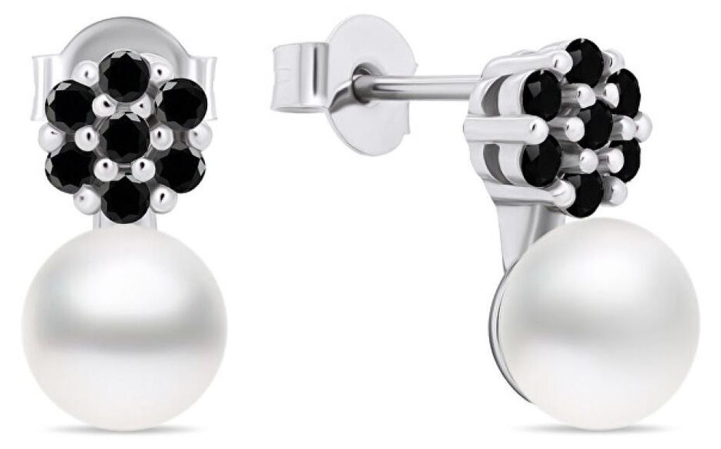 Unmissable pearl earrings with black zircons EA612WBC