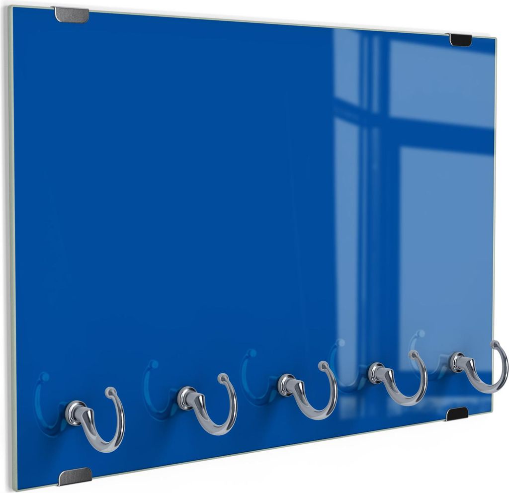 DEQORI Schlüsselbrett Glas 30x20 cm 'Unifarben - Mittelblau' Schlüssel Halter Board Haken