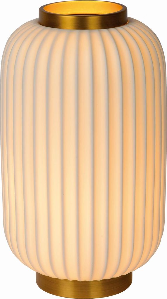 Tischlampe Metall Porzellan E14 Ø 197 cm 33.7 cm in Messing Weiß rund Modern Nachttischleuchte