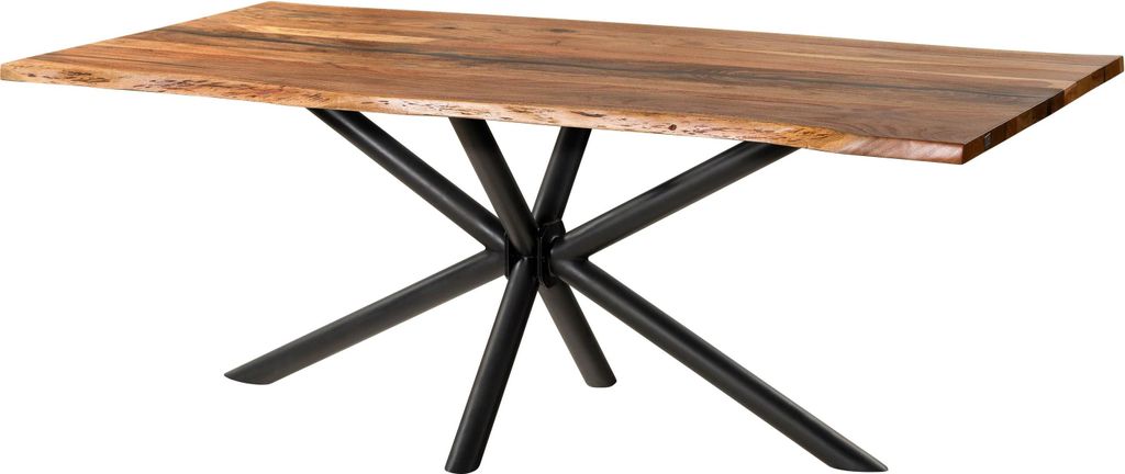 MASSIVMOEBEL24 Baumtisch Akazie 240x100x74 natur lackiert / Epoxid schwarz, Kreuzgestell rund anthrazit matt EPOXY