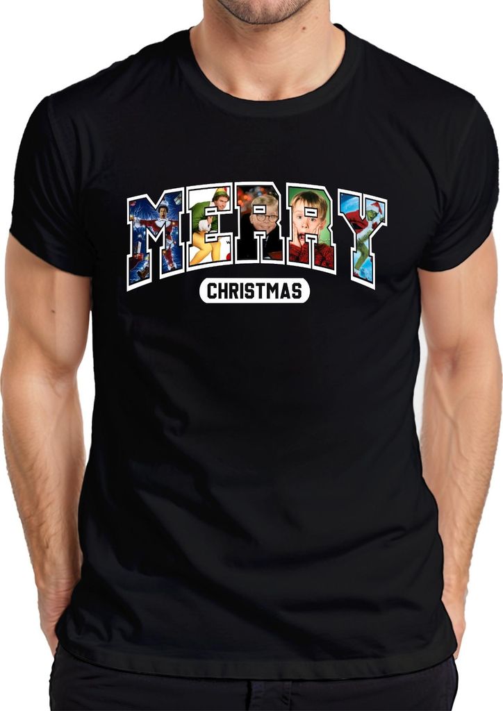 Merry Christmas Weihnachtsfilm Home Alone Elf Grinch Retro Herren T-Shirt, Schwarz, XXL