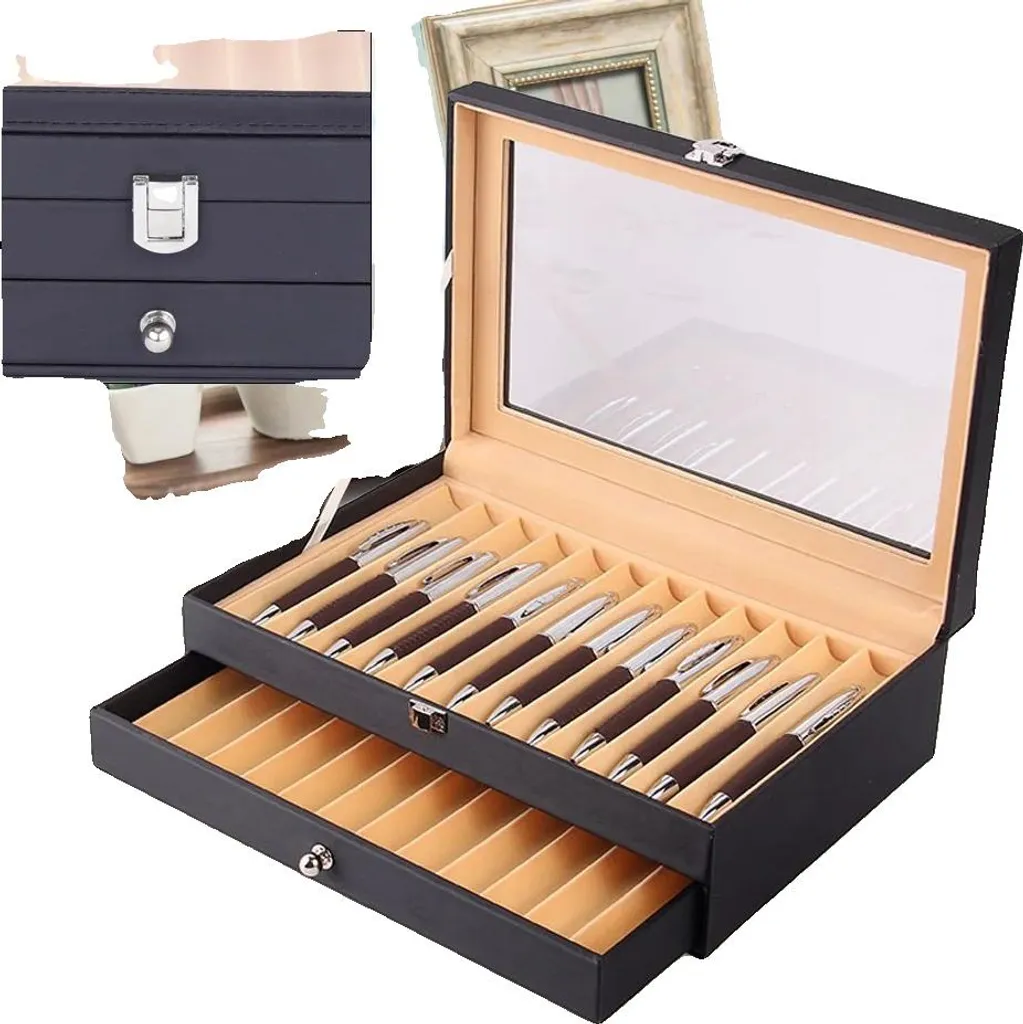 Boîte de rangement stylos pour collectionneur - Cuir PU et intérieur doux