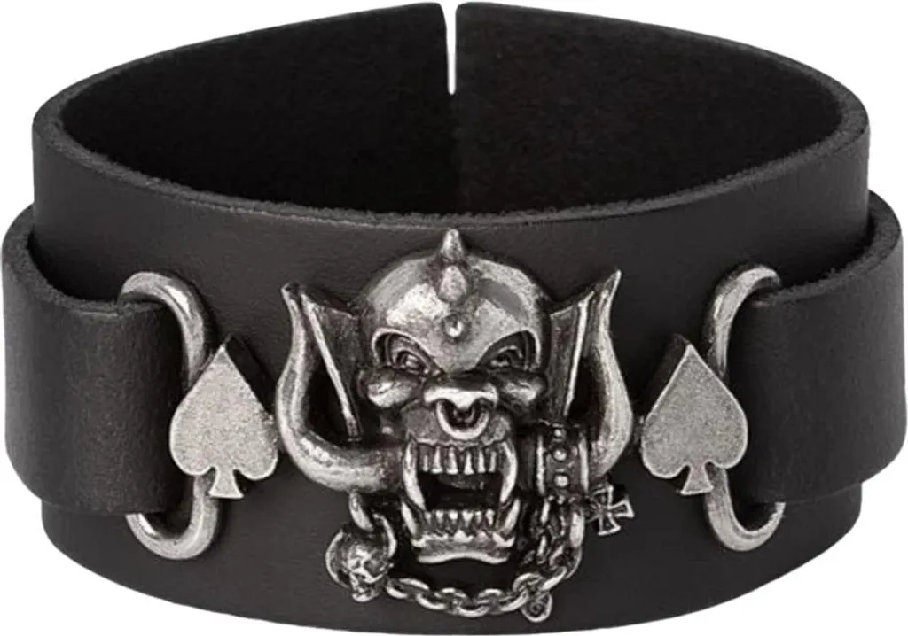 Bracelet de poignet Warpig Motorhead en cuir véritable noir unisexe