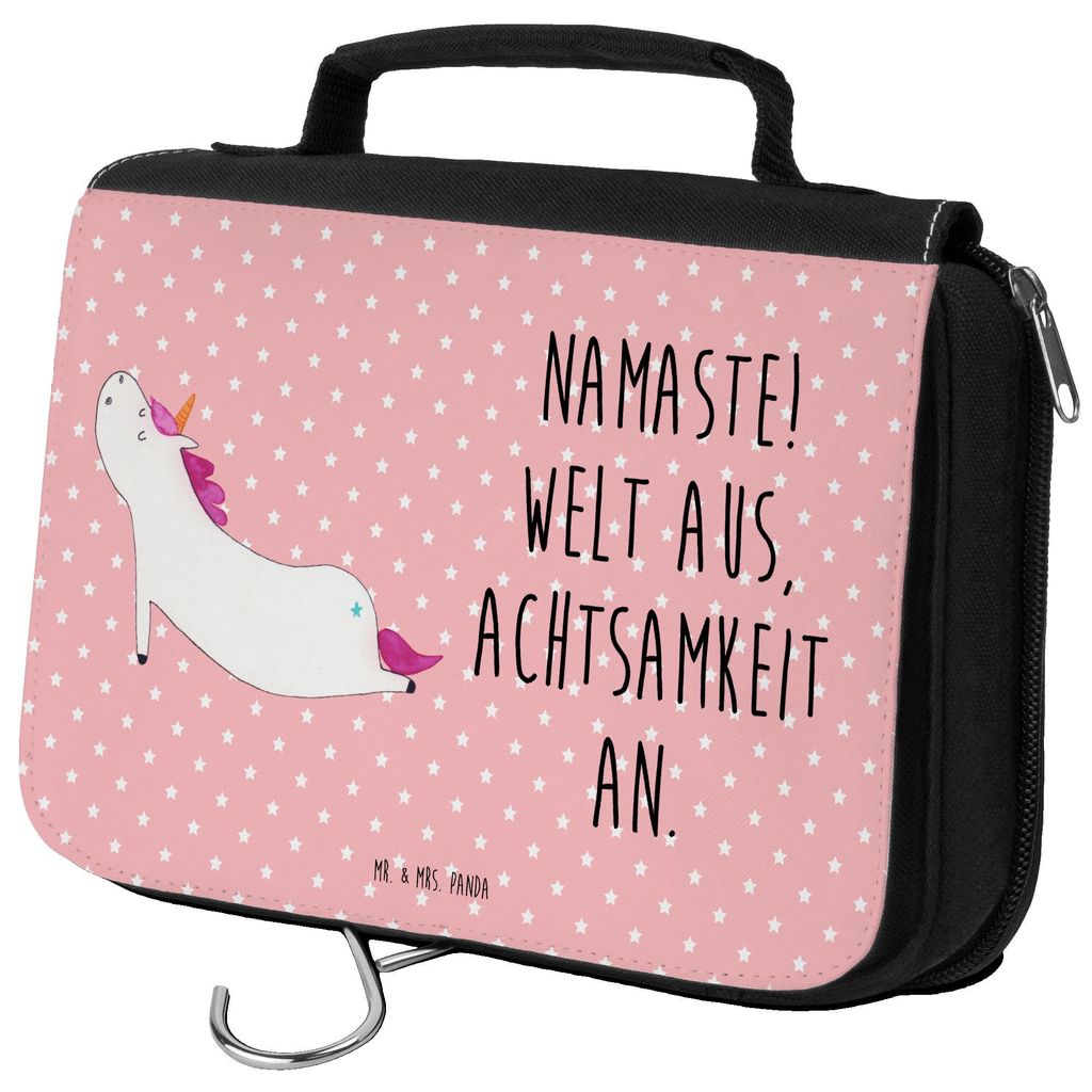 Mr. & Mrs. Panda Waschbeutel Einhorn Yoga - Rot Pastell - Geschenk, Sport, kosmetiktäschchen, Yogamatte, Schminkbeutel, Kulturbeutel, Einhörner, ...