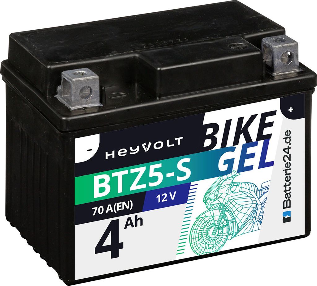 HeyVolt Motorradbatterie GEL BTZ5-S ersetzt YTZ5-S 12V 4Ah