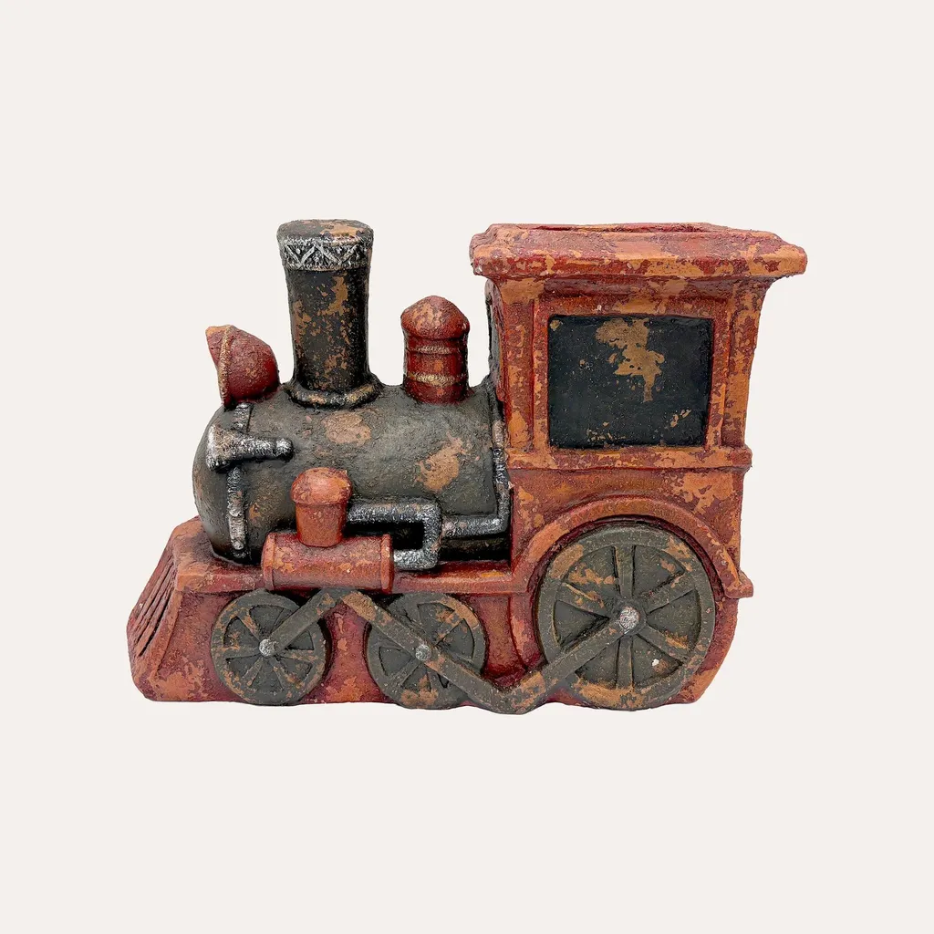 Petit train de Noël rouge en résine finition artisanale KEYHOMESTORE