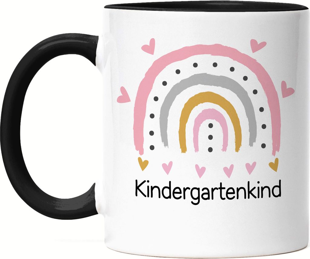 Kindergartenkind Tasse Schwarz Geschenk Kindergarten Start Kita Rosa Herzen Regenbogen Mädchen