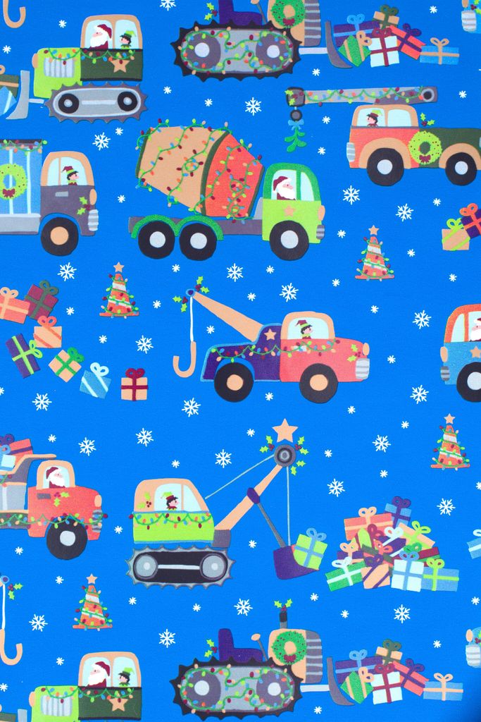 Geschenkpapier Baufahrzeuge 70cm x 2m Rolle Blau / Bunt