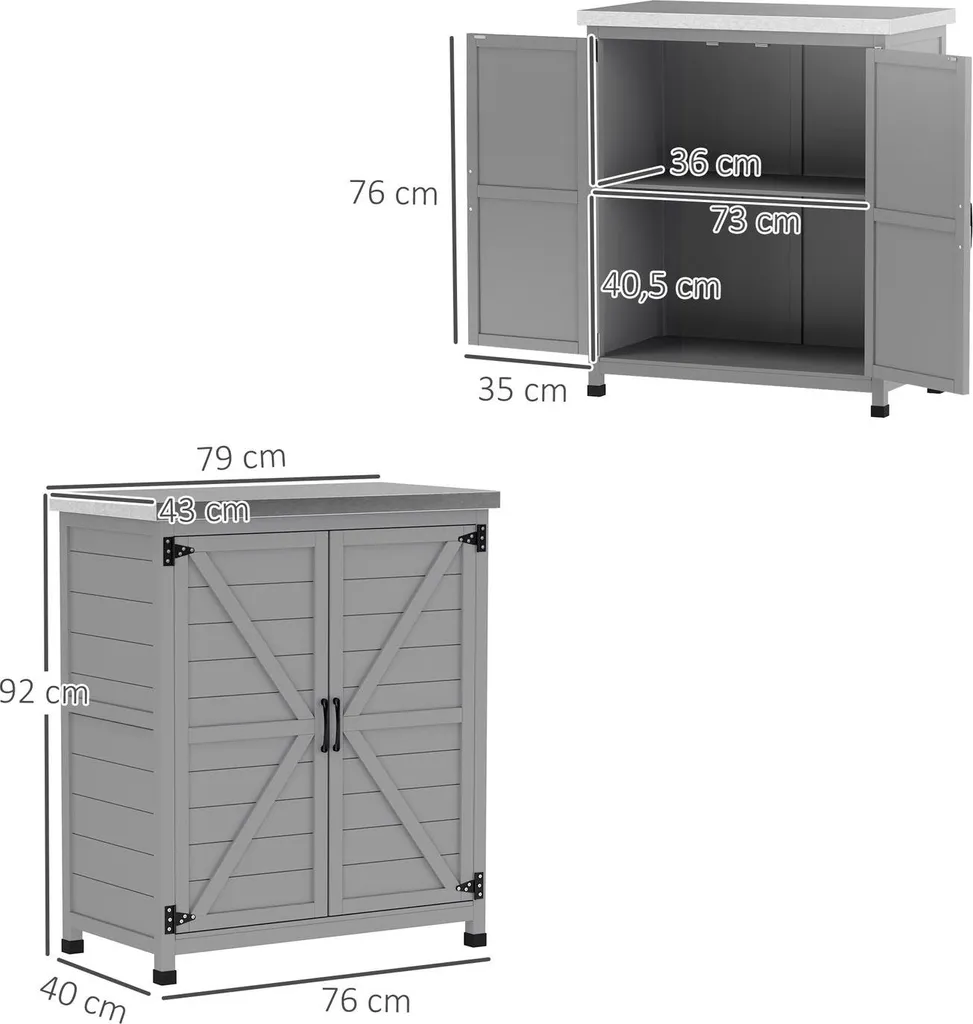 Armoire à outils en bois avec plan de travail et rangement multi-usage