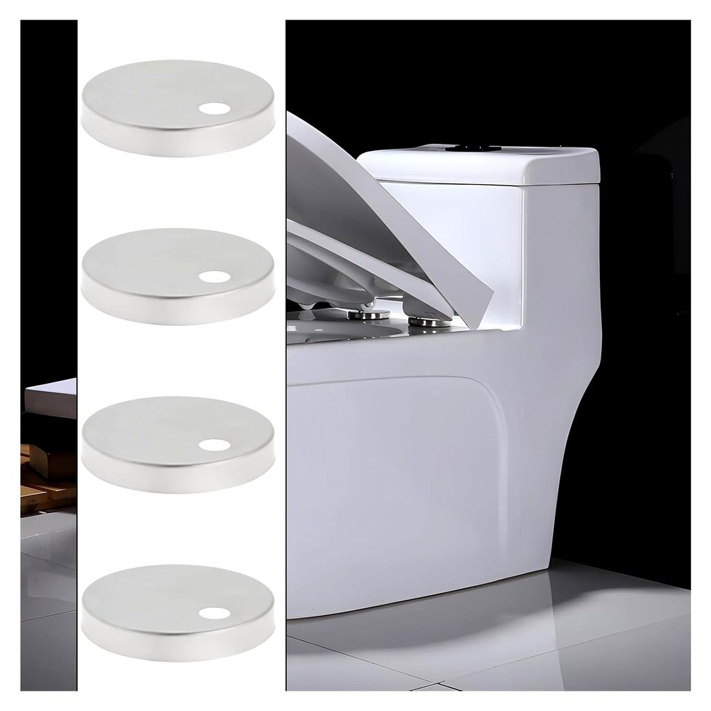 Set mit 4 WC-Sitz-Scharnierabdeckungen, 55 mm Durchmesser, für WC-Sitz-Befestigungen aus Edelstahl, dekorative Abdeckungen in Silber