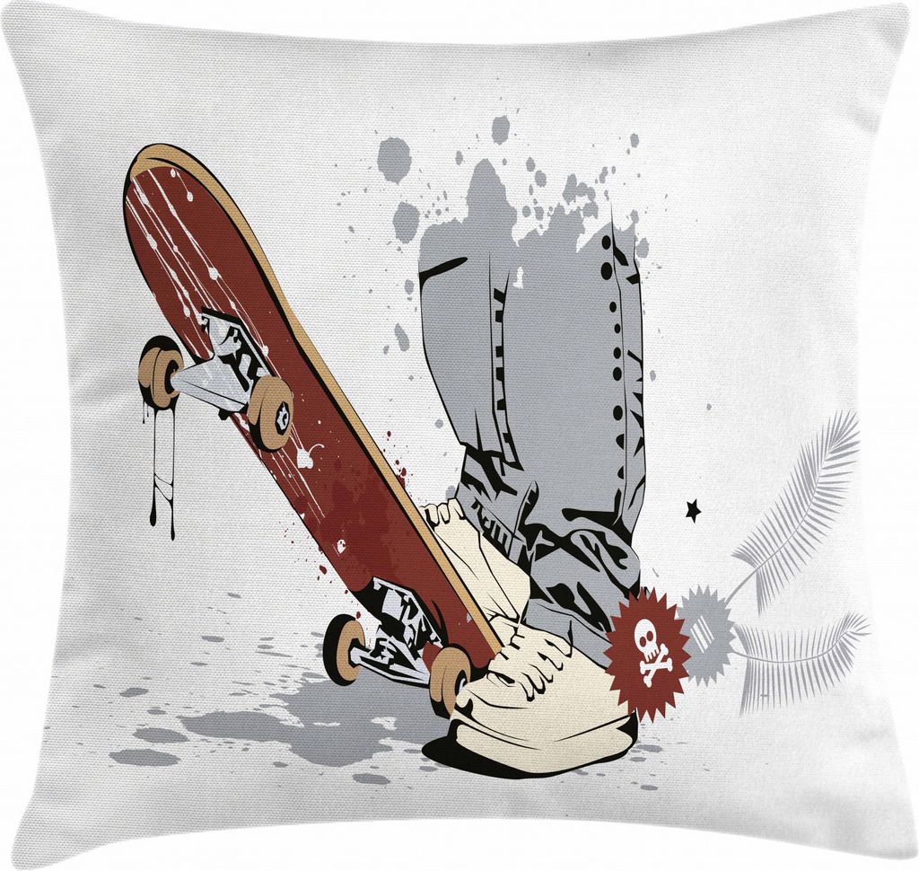 ABAKUHAUS Teen Zimmer Kissenbezug, Skate und Turnschuhe, aus Farbfesten Waschbaren Stoff Beidseitiger Druck mit robusten Reißverschluß, 50 x 50 c...