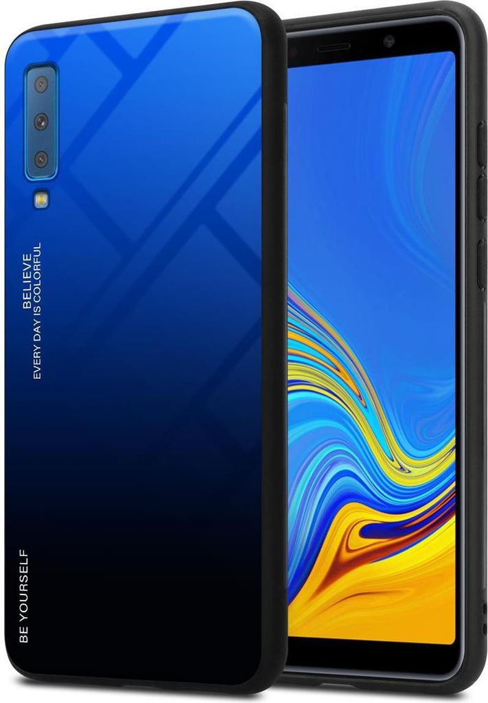 Cadorabo Hülle für Samsung Galaxy A7 2018 Schutz Hülle in Schwarz Handyhülle TPU Etui Cover Case Tempered Glas
