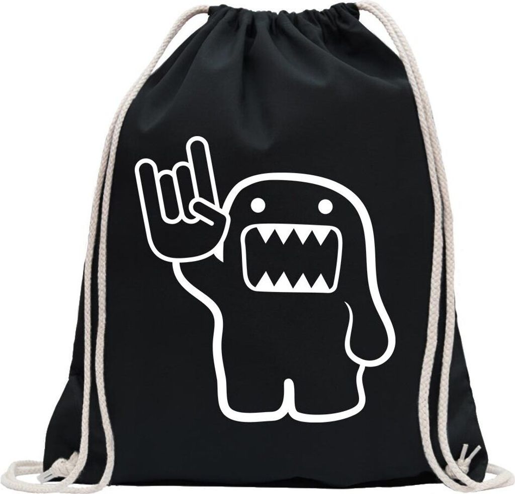 Kiwistar - Turnbeutel - schwarz - Heavy Domo - Fun Rucksack Sport Beutel Gymsack Baumwolle mit Ziehgurt